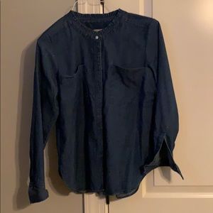 Loft denim shirt with ruffle neck